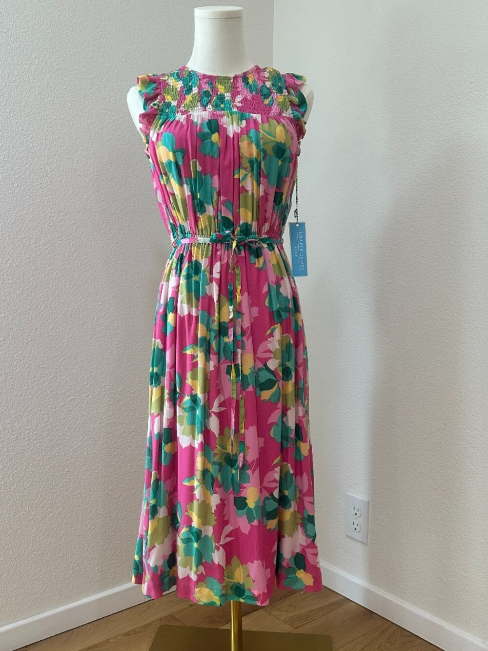 Draper James RSVP Fuchsia Pink Floral Smocked Midi Dress – Size XS (US: 0–2)